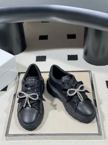 26s Spring and Summer New Style Round Toe Thick Sole Rhinestone Bowknot Little White Shoes Replica JimmyChoo Womens Sneakers