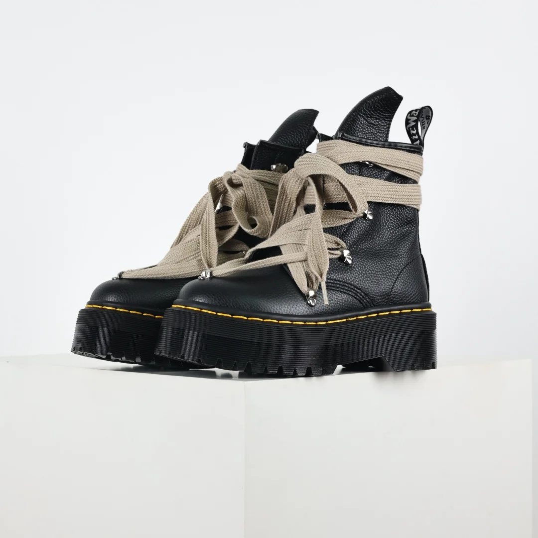 Rick Owens Platform Chunky Heel High Top Punk Retro Motorcycle Style Martin Boots