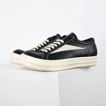 X1 RO Black and White Leather Sneakers Replica Rick Owens Mens Sneakers