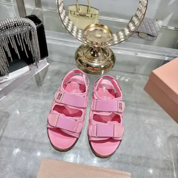  新款休闲厚底弹力魔术贴沙滩凉鞋 高仿缪缪女士凉鞋/拖鞋