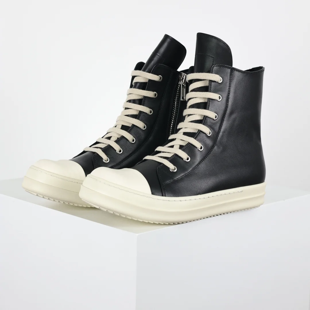 Rick Owens RO watermelon head high-top black leather thin-strap casual shoes