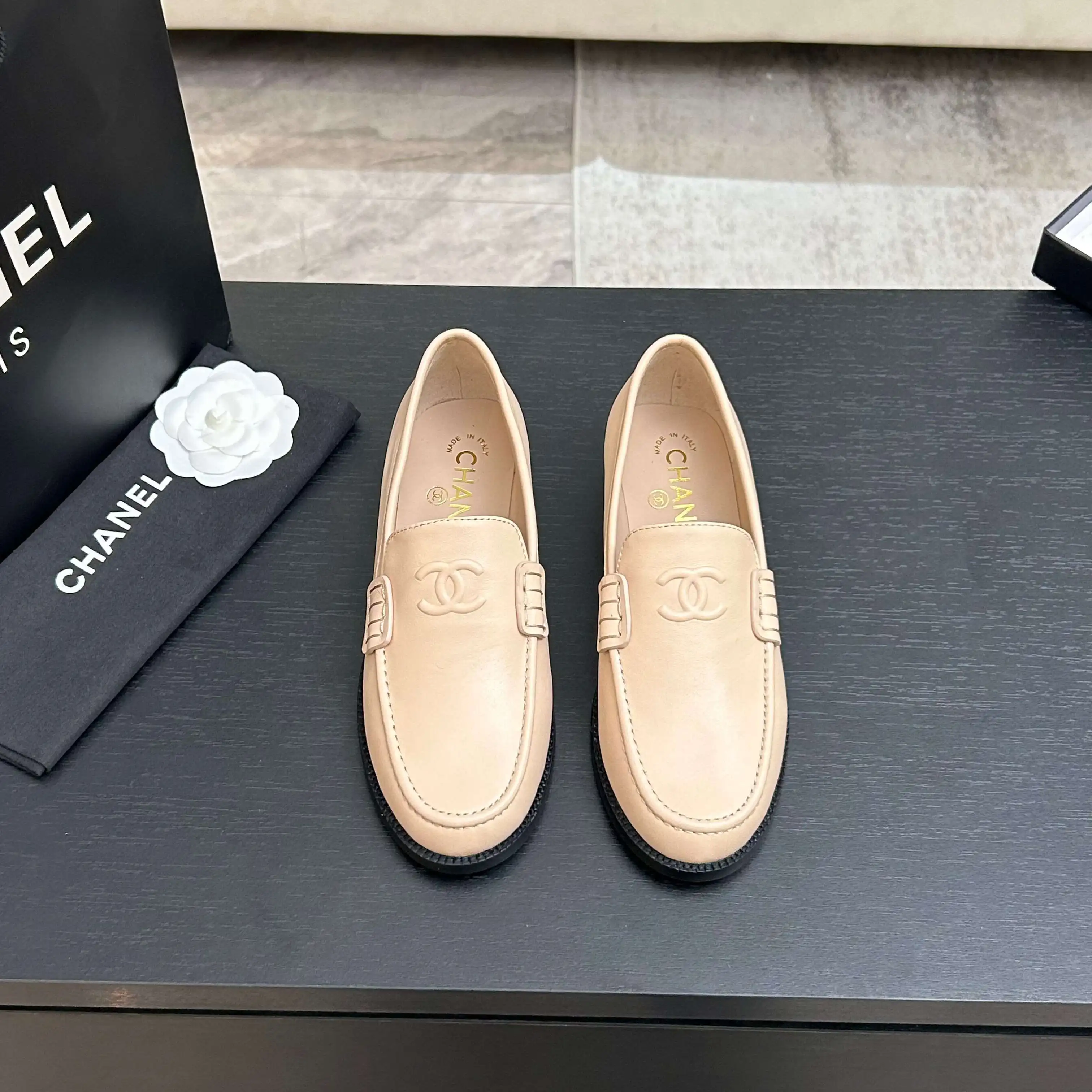 Chanel New Vintage Double C Embroidered Loafers