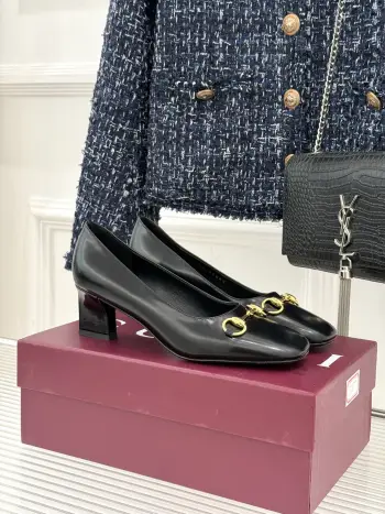 经典马衔扣粗跟高跟鞋 高仿古奇女士高跟鞋/单鞋