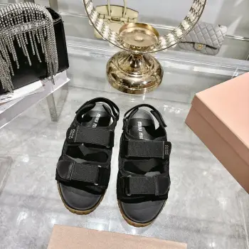  新款休闲厚底弹力魔术贴沙滩凉鞋 高仿缪缪女士凉鞋/拖鞋