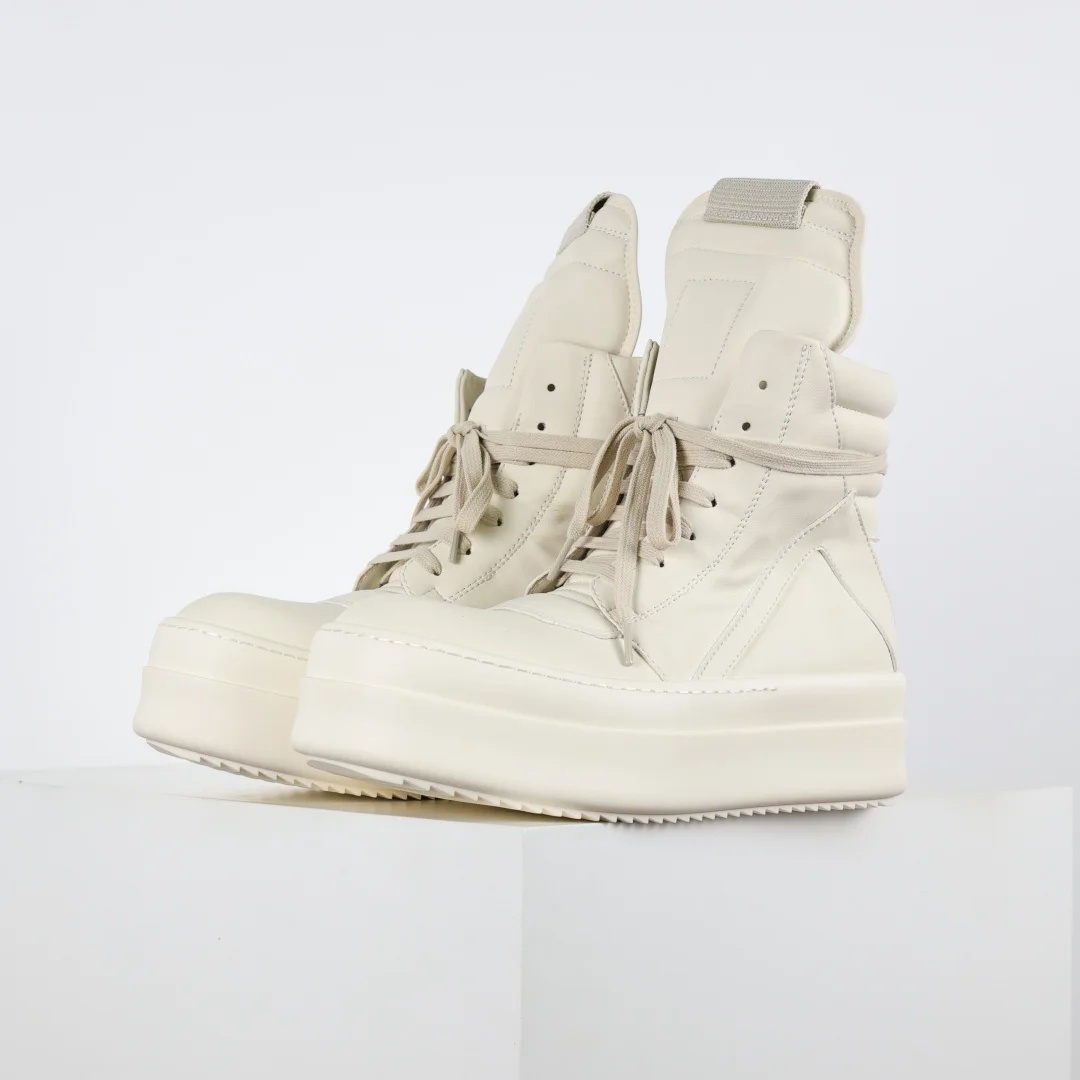 Rick Owens Leather Inverted Triangle High-Top Fashion Chunky Sneakers Rick Owens Leather Inverted Triangle High-Top Fashion Chunky Sneakers