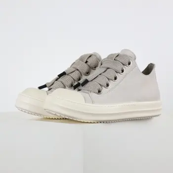 Grayish-white suede chunky lace-up low-top casual sneakers Replica Rick Owens Mens Sneakers
