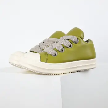 Watermelon head light green leather upper thick shoelace loafer shoes Replica Rick Owens Mens Sneakers