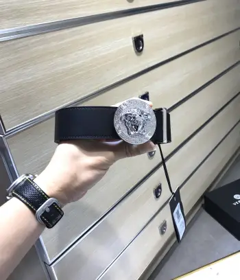 Original 3D Stereoscopic Diamond-Studded Head Buckle Medusa Head Men s Belt Replica Versace Mens Belts