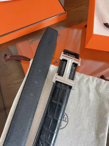 3.8cm Hermes Crocodile Bone Leather Men s Belt Replica Hermes Mens Belts