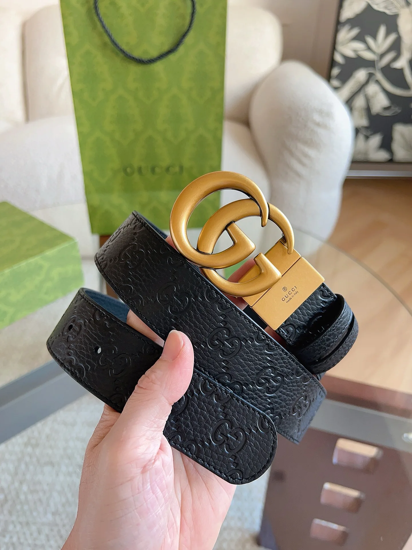 古奇  GUCC荔枝纹双面皮革腰带