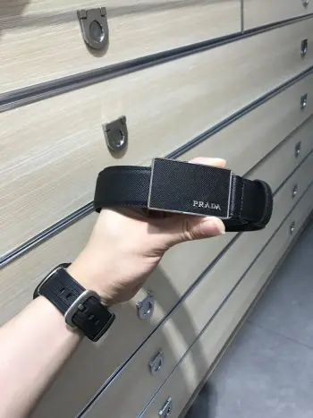 Prada Original Single Reversible Imported Top Grain Leather Belt for Men Replica Prada Mens Belts