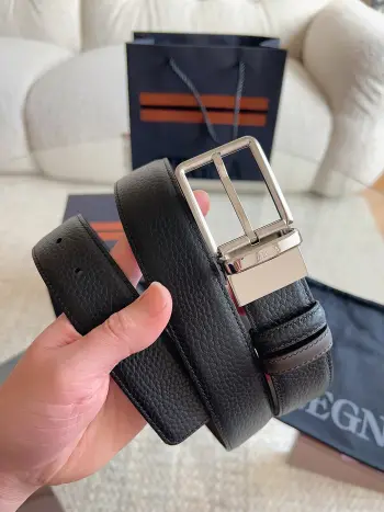 2026 New Black Leather Reversible Belt Replica Zegna Mens Belts