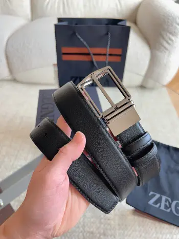 2026 New Black Leather Reversible Belt Replica Zegna Mens Belts