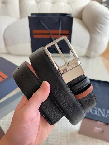 2026 New Black Leather Reversible Belt Replica Zegna Mens Belts
