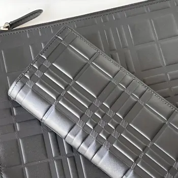 Embossed plaid leather long wallet Replica Burberry mens bags