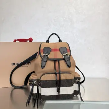Latest Canvas Plaid Military Backpack Double Shoulder Bag Replica Burberry mens bags