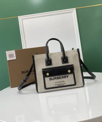 143153 Burberry Two-tone Canvas and Leather Freya Tote Bag, Made in Italy Replica Burberry womens bags