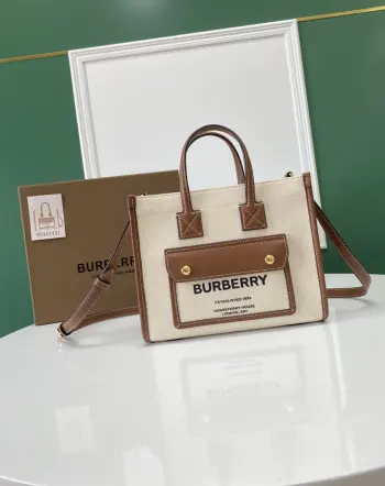 143153 Burberry Two-tone Canvas and Leather Freya Tote Bag, Made in Italy Replica Burberry womens bags