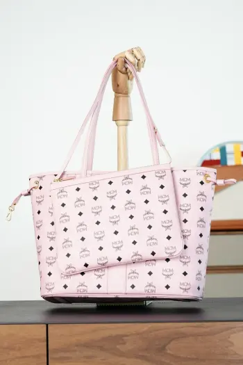 MWPFSLR03PZ 𝙈𝘾𝙈 Liz Vistos Sakura Pink Double-Sided Tote Bag with Pouch Single Shoulder Bag Replica MCM womens bags