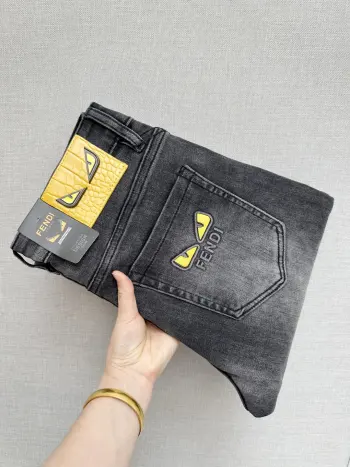 Counter synchronized top-grade printed washed denim jeans Replica Fendi Jeans