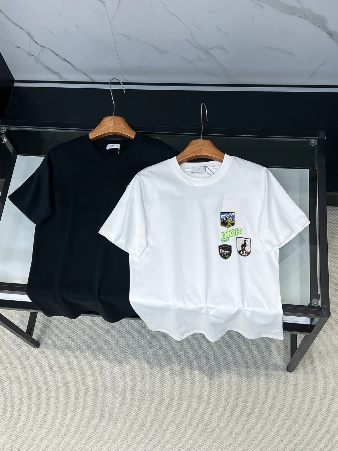 迪奥  双层印花刺绣圆领棉质短袖T恤