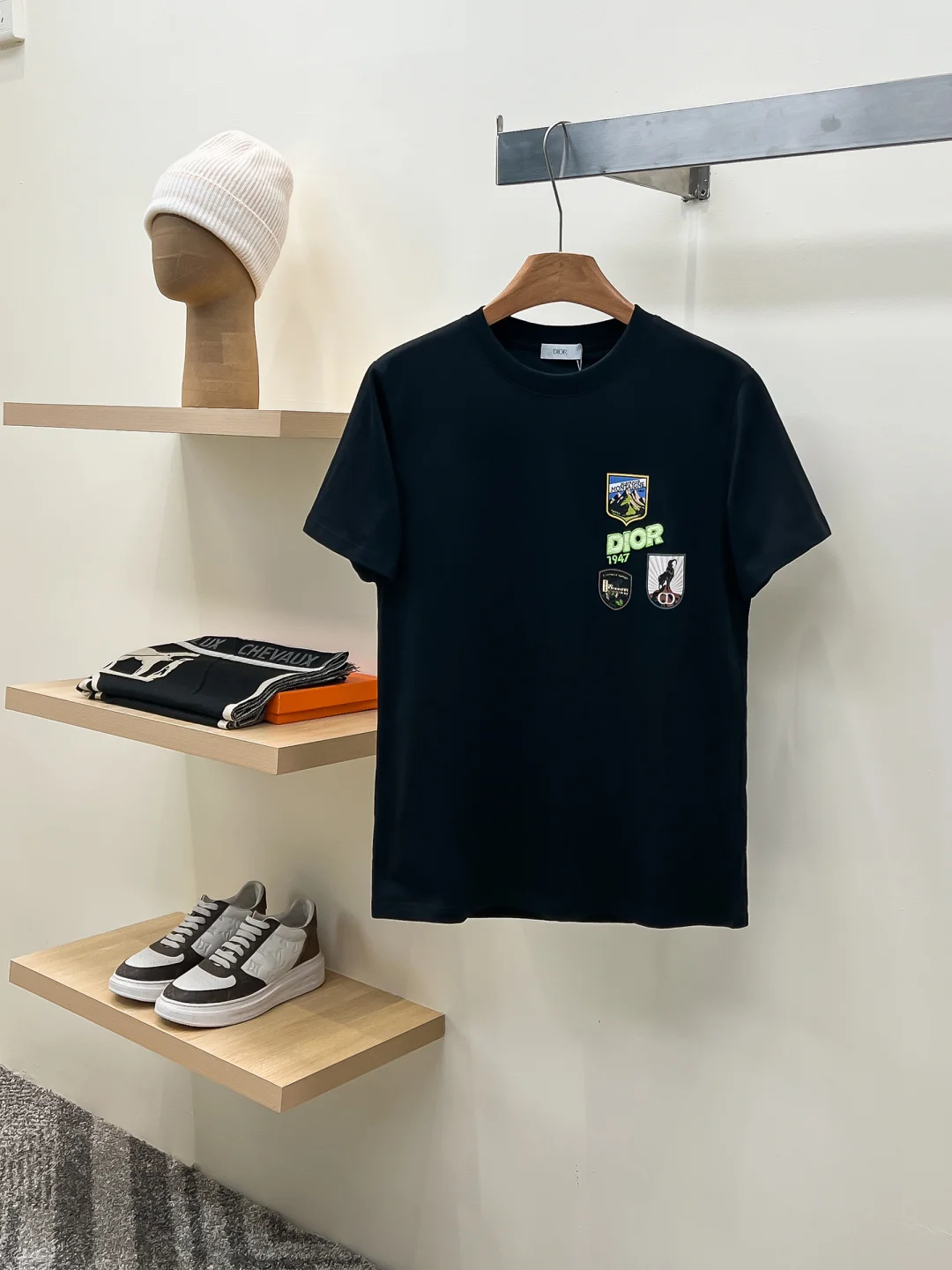 迪奥  双层印花刺绣圆领棉质短袖T恤