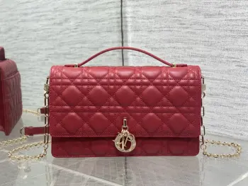  藤纹格 樱桃红珍珠链条手拿包 女士斜挎包 高仿迪奥女包