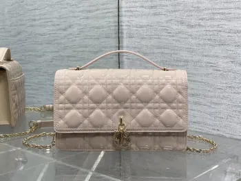 藤纹格 粉色漆皮漆皮珍珠链条手拿包 女士斜挎包 高仿迪奥女包