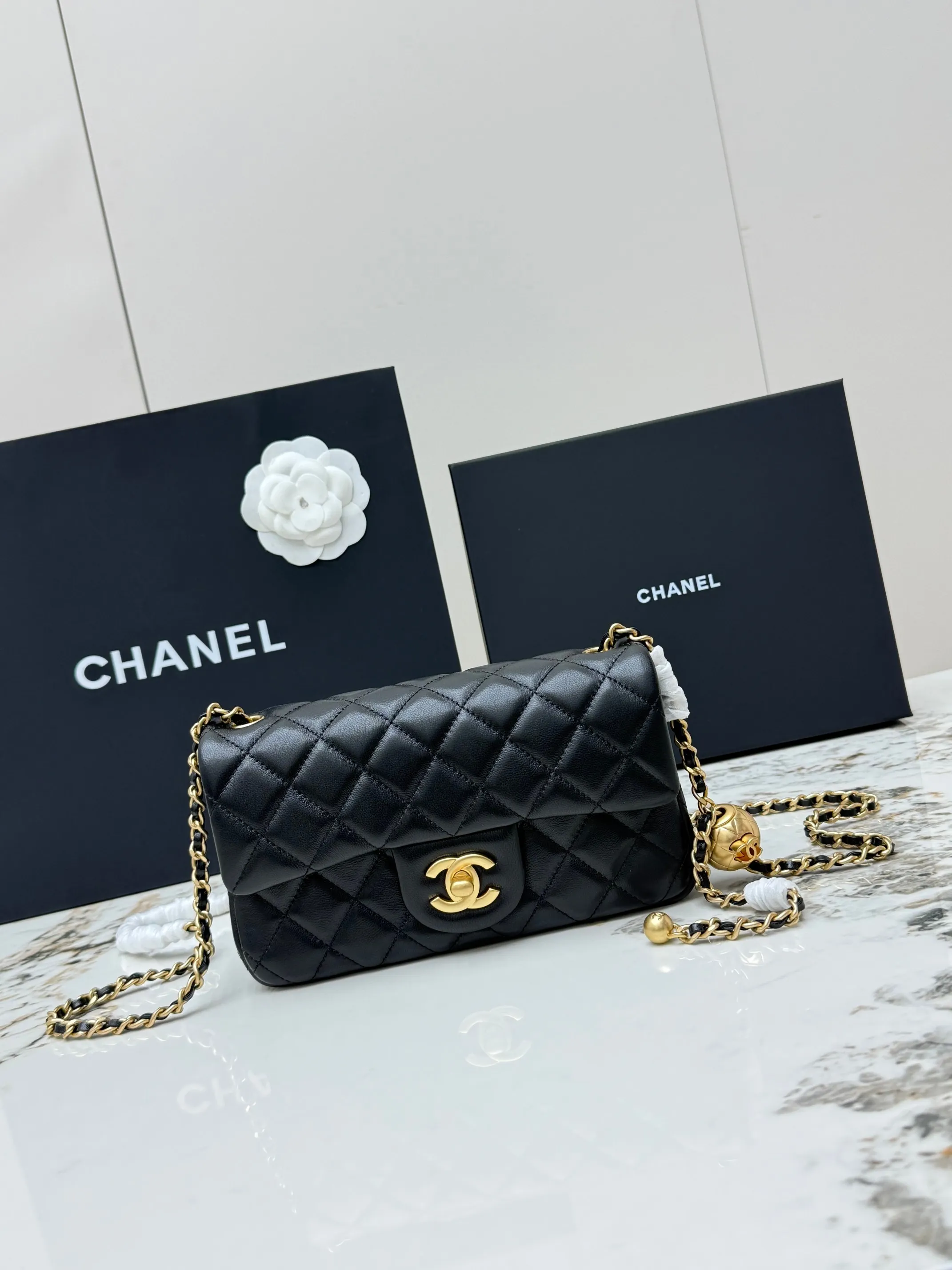 Chanel AS1786 Metal CF Lambskin Mini Gold Ball Flap Bag Crossbody Bag
