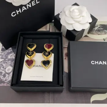 P022M002 Red and Black Color-Blocked Three Heart Earrings Replica Chanel Earrings