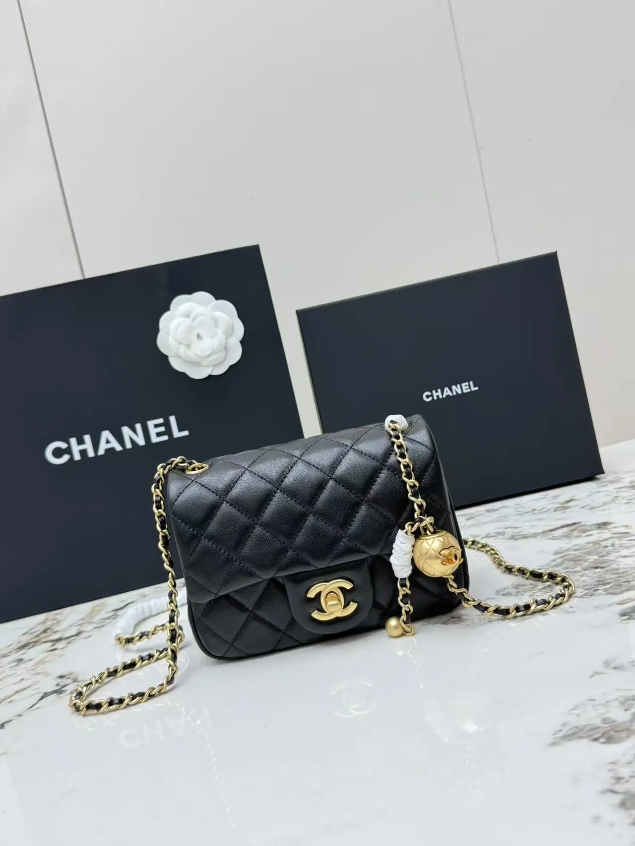 Chanel AS1786 Metal CF Lambskin Mini Flap Bag with Ball Charm, Crossbody Bag