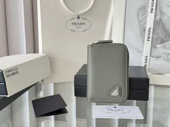 2MM358 Cross-grain Unisex Card Holder Zipper Bag Wallet Replica Prada wallets
