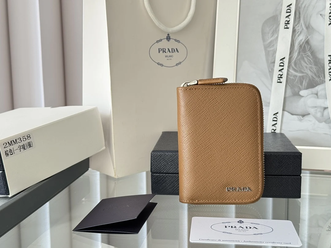 普拉达 2MM358 十字纹男女通用卡夹拉链包 钱包