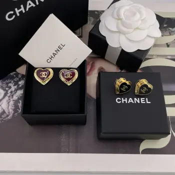 Rose Gold/Black Gold Heart Stud Earrings Replica Chanel Earrings