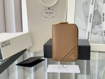 2MM358 Cross-grain Unisex Card Holder Zipper Bag Wallet Replica Prada wallets