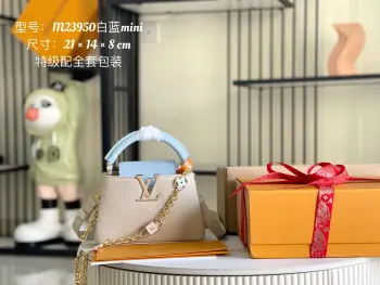 M23950  蓝白相间色金扣手袋  斜挎包 高仿LV女包