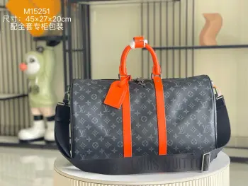 M15251 Italy A-Class Black Floral Leather Tote Bag Travel Bag Replica Louis Vuitton mens bags