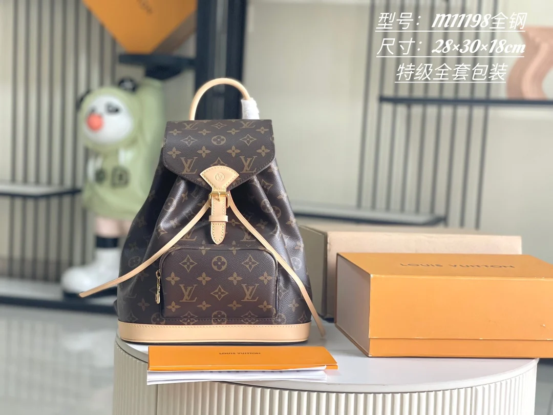 LV M11198 特级全钢五金老花黑肩背包 双肩包