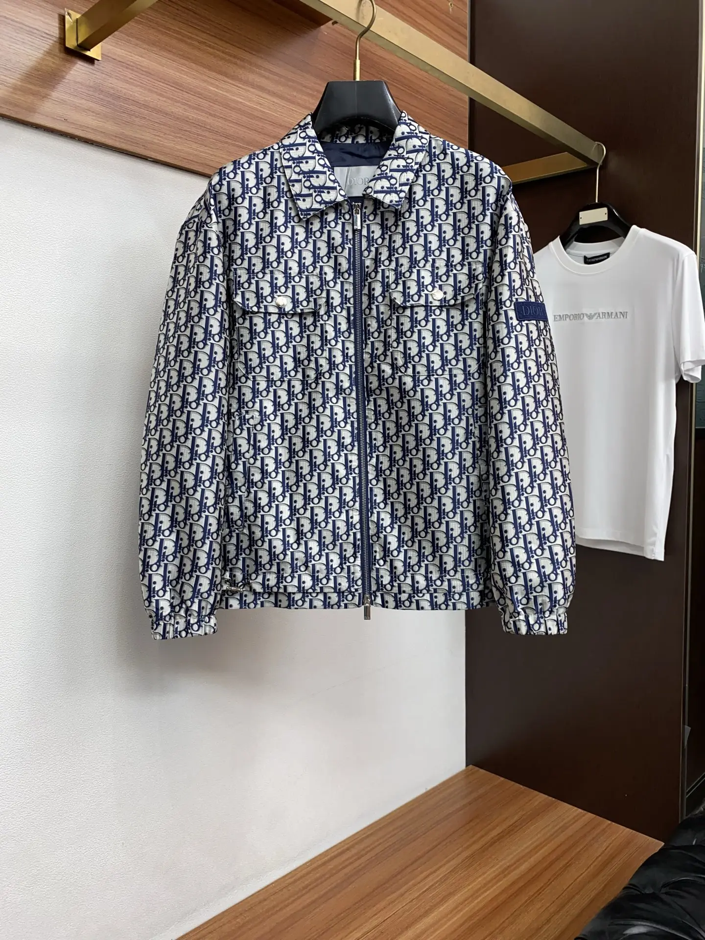 迪奥  2026新款男士休闲定麻棉针织拼接西立领夹克外套