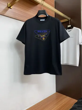 新工艺logo纯棉质微阔版圆领男士短袖T恤 高仿普拉达T恤/POLO衫