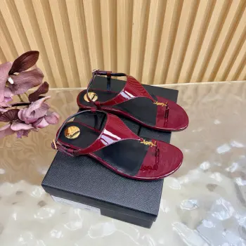 经典秀款夹脚牛皮/漆皮凉鞋 高仿圣罗兰女士凉鞋/拖鞋