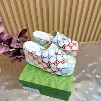 26S春夏新品双G布料麻绳大底 厚底凉鞋 高仿古奇女士凉鞋/拖鞋