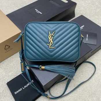 505730 Turquoise Plain Weave/Gold Camera Bag Women s Crossbody Bag Replica SAINT LAURENT womens bags
