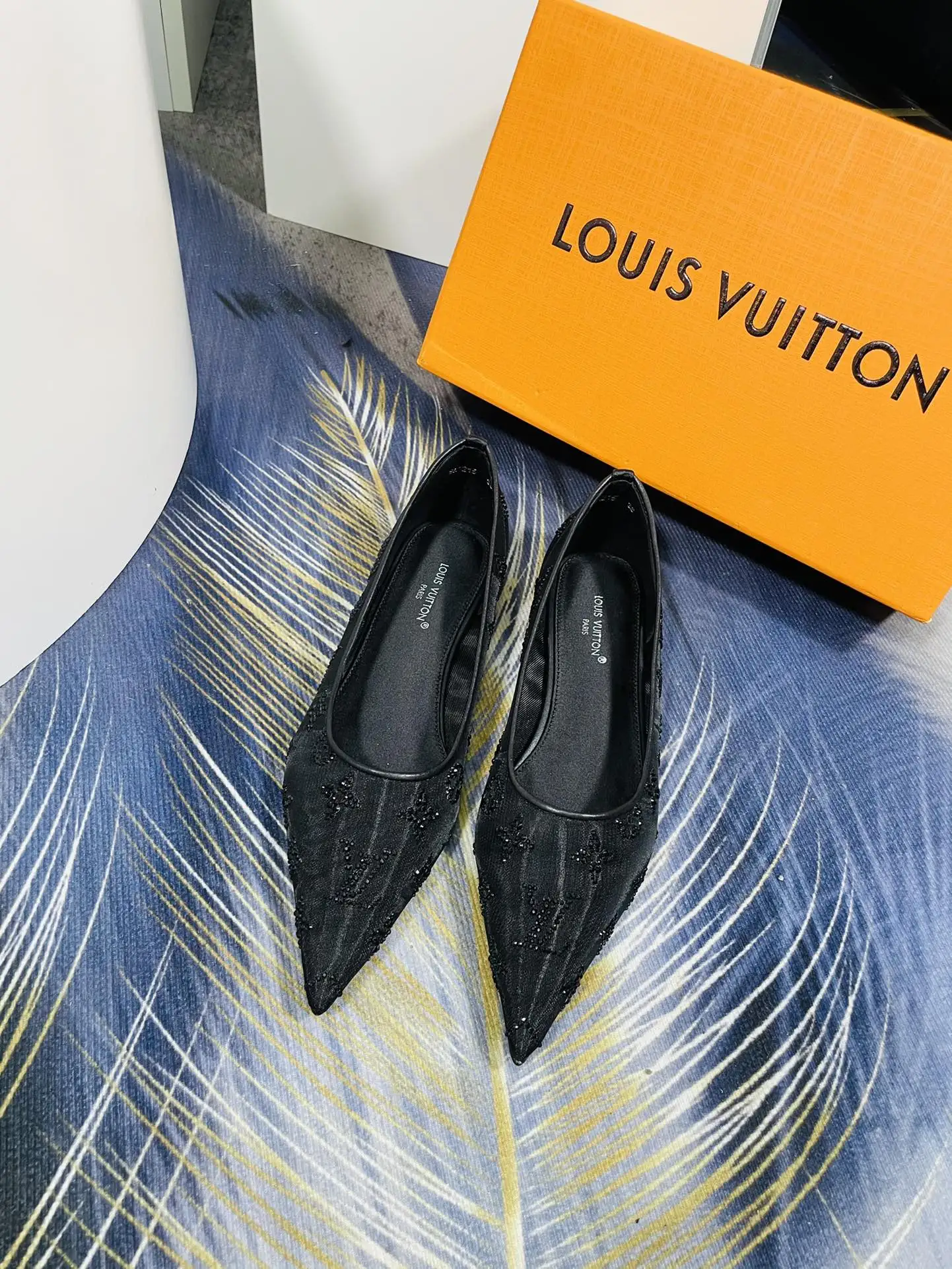 LV 秋冬新款经典双层加厚透网真丝 女士高跟鞋