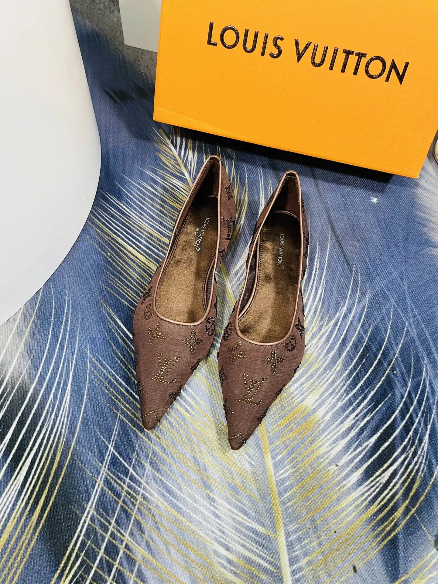 LV 秋冬新款经典双层加厚透网真丝 女士高跟鞋