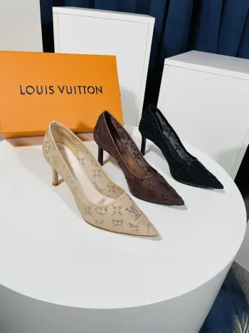 秋冬新款经典双层加厚透网真丝 女士高跟鞋 高仿LV女士高跟鞋/单鞋