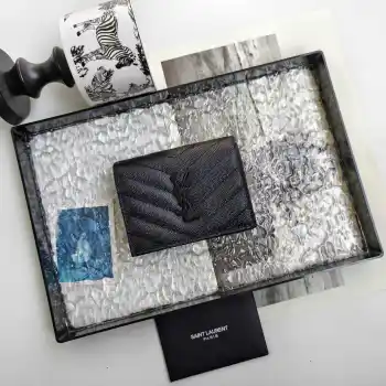 530841 Imported Cowhide Embossed Caviar Card Holder Wallet Replica SAINT LAURENT wallets