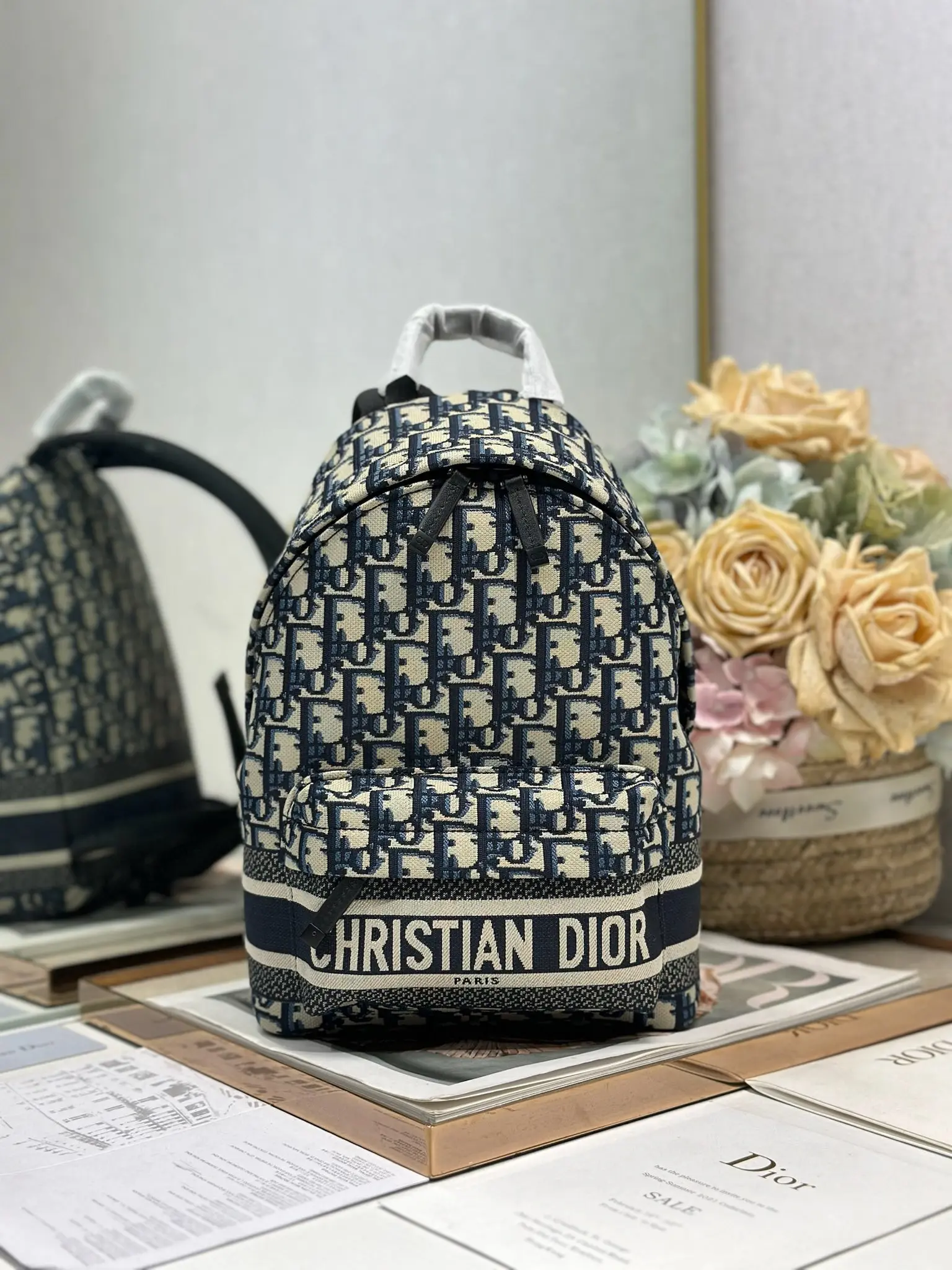 迪奥 6108 蓝色提花双肩背包 双肩包 