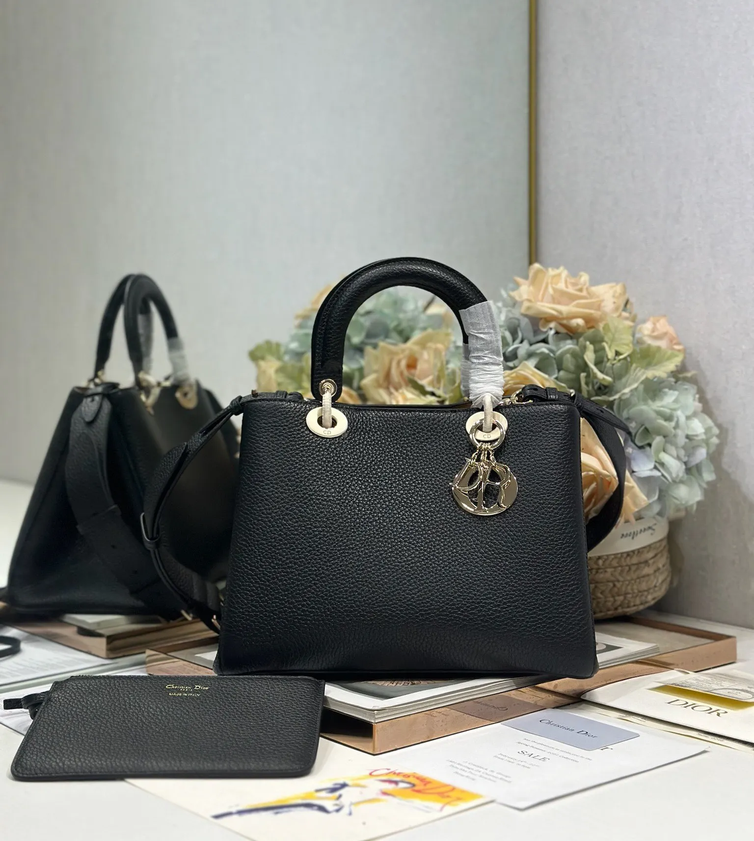 迪奥 2833 荔枝纹牛皮手袋 女士斜挎包