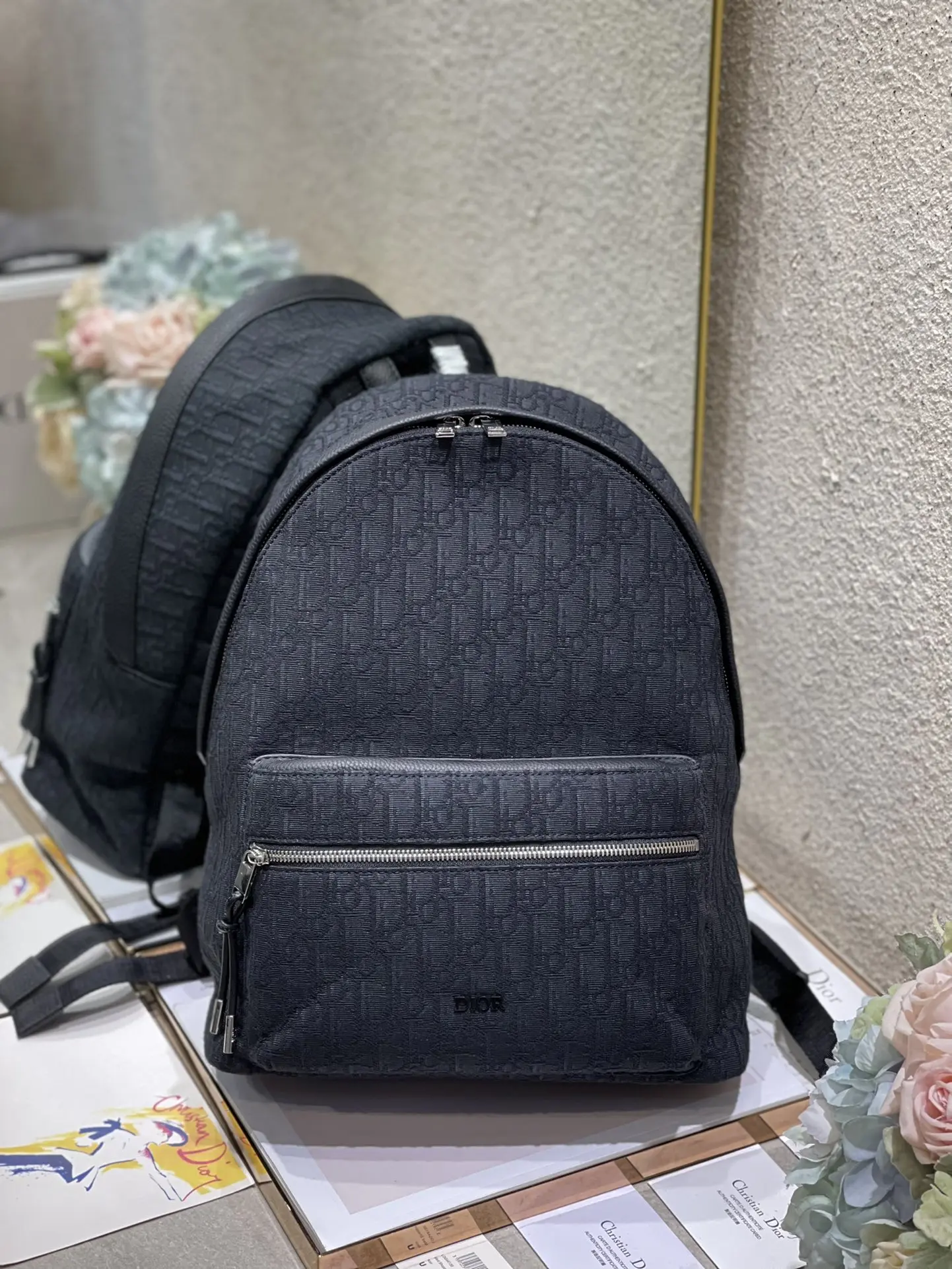 Dior 212 Black Pebble Grain Cowhide Backpack Backpack